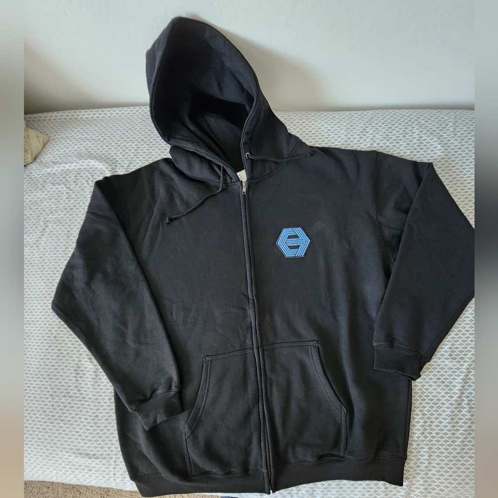 Death Wish 3 Graphic Black Zip-Up Hoodie with Blue Cannon Logo Patch, XXL